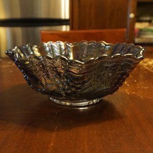 Indiana Glass Carnival Ware Blue Harvest Grape Ruffle Fruit Bowl * Very Rare